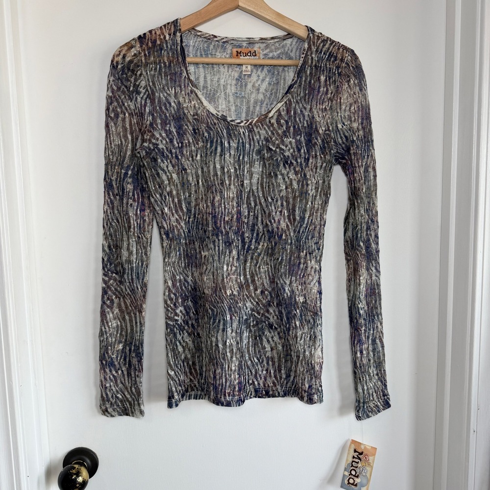 Mudd Vintage Y2K Long Sleeve Lace‎ Animal Print Top Rich Berry Medium NWT